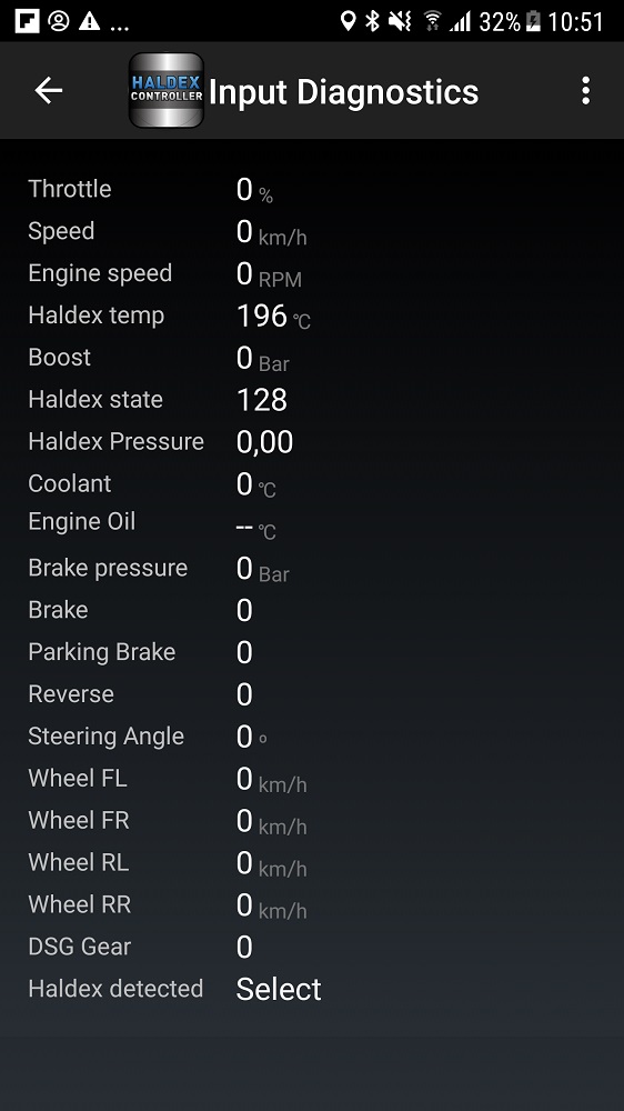 Haldex Controller can input diagnostics